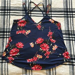 Papermoon navy red floral double strap flowy tank size small